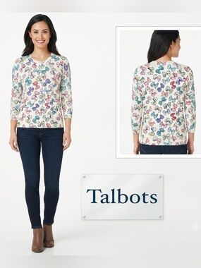 Talbots Petite Multicolored Bow Button Up Cardigan Small Petite